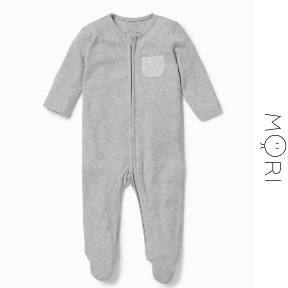 Baby Mori - Clever Zip Baby Pajamas - Merl Gray Size 12-18 Months